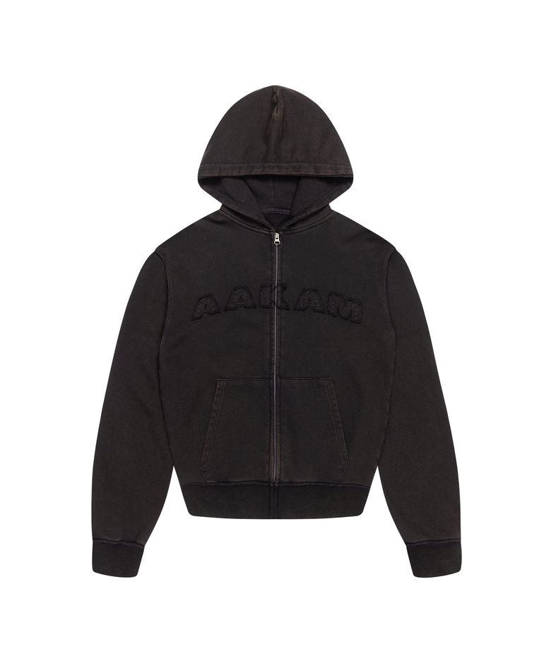Washed Logo Zip-Up Hoodie (Black)
