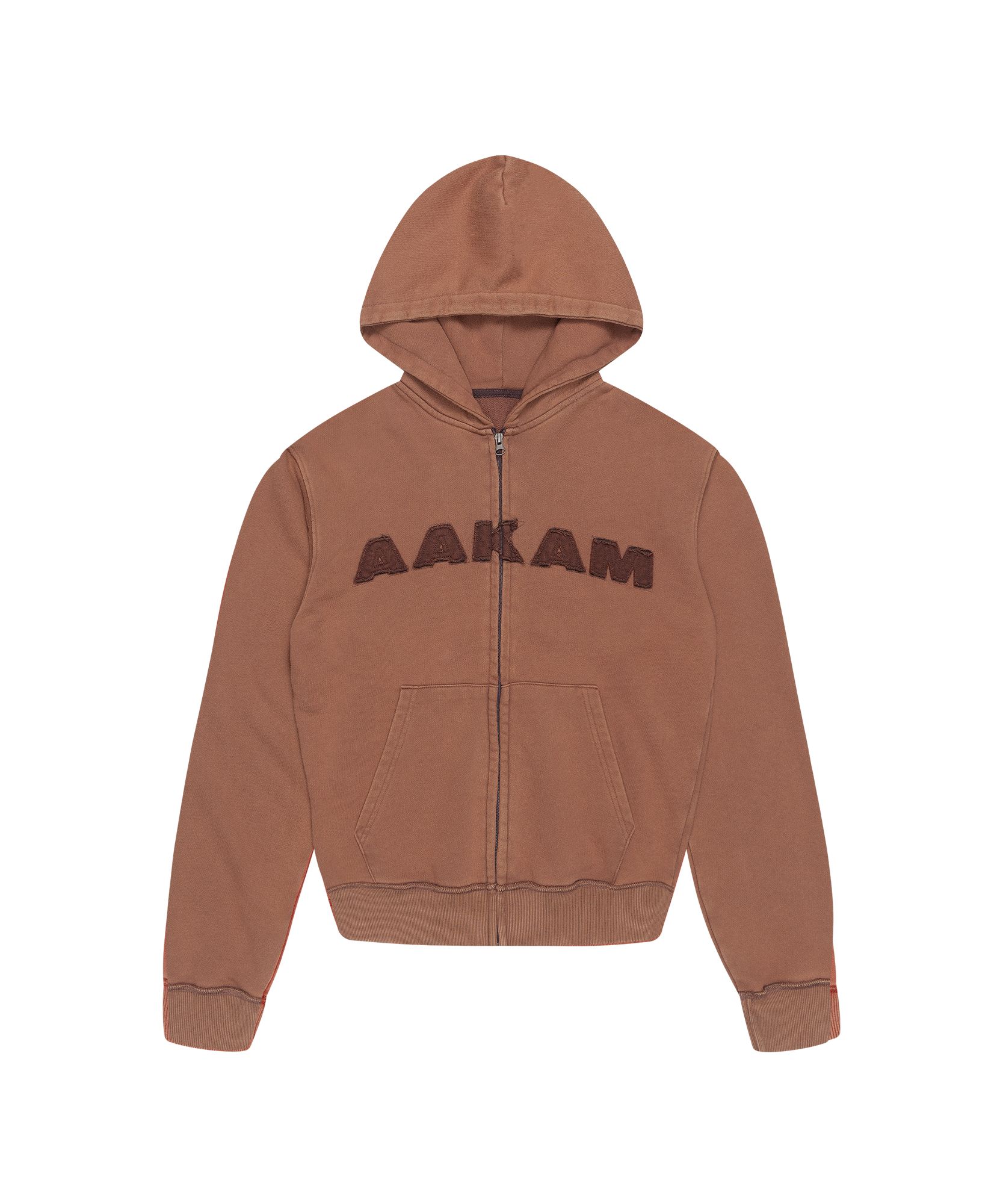 MUSINSA | AAKAM Washed Logo Zip-Up Hoodie (Brown)