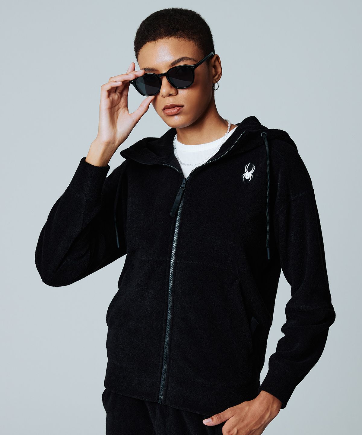 스파이더(SPYDER) 우먼스 타월 기모 셋업 후드 집업 SPIWCNFT352WBLK