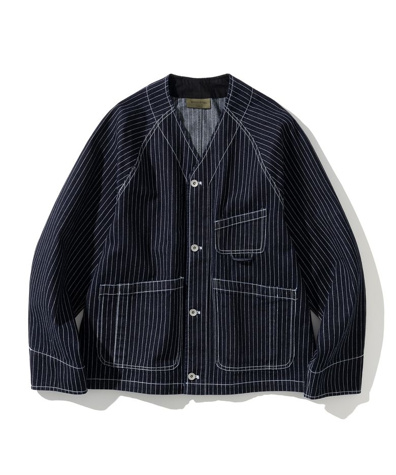 stripe pocket cardigan denim jacket blue rinsed