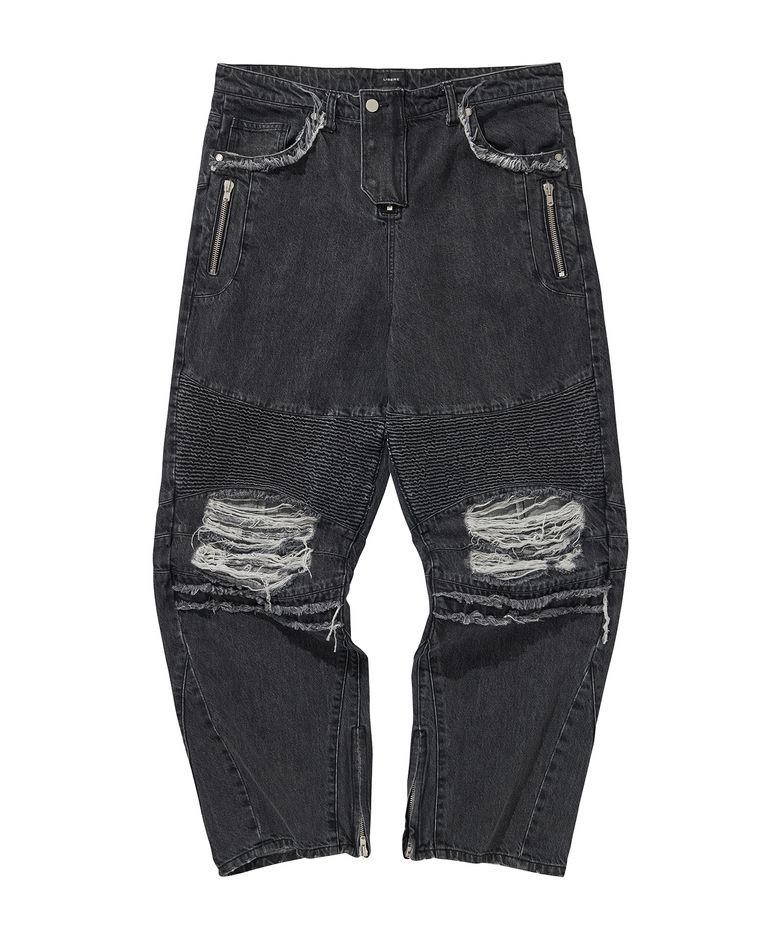 DENIM BIKER BAGGY PANTS / BLACK
