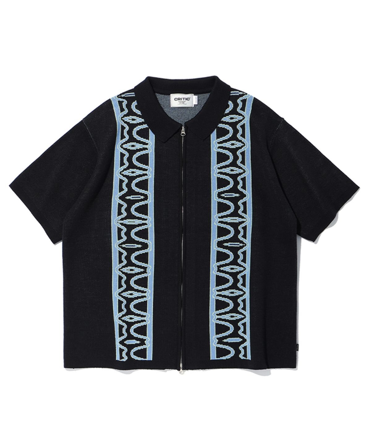 크리틱(CRITIC) HALF WORMHOLE KNIT ZIP-UP BLACK
