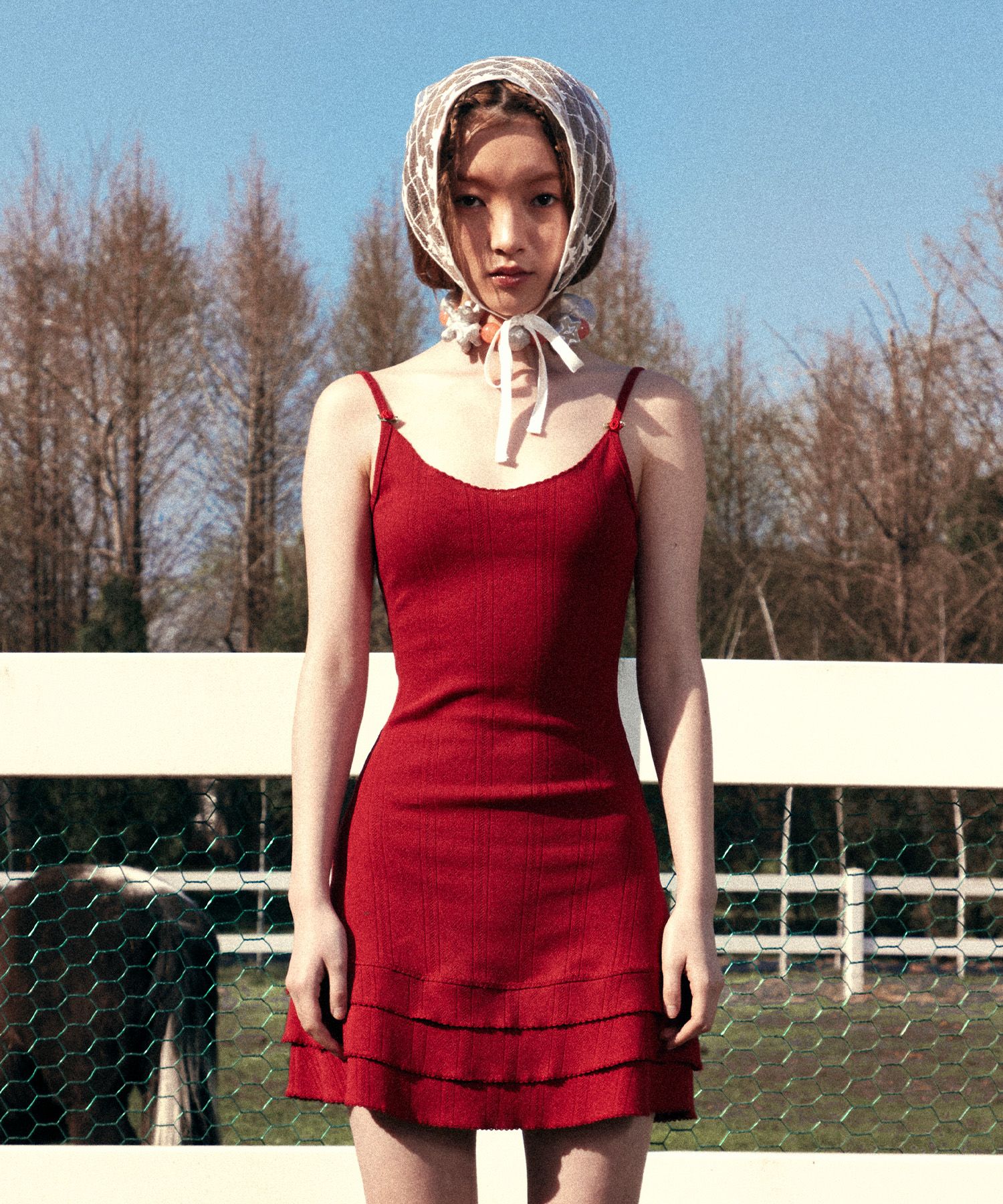 ● YOUHEE ● EYELET FRILL DRESS MUSINSA | YOUHEE EYELET FRILL DRESS RED