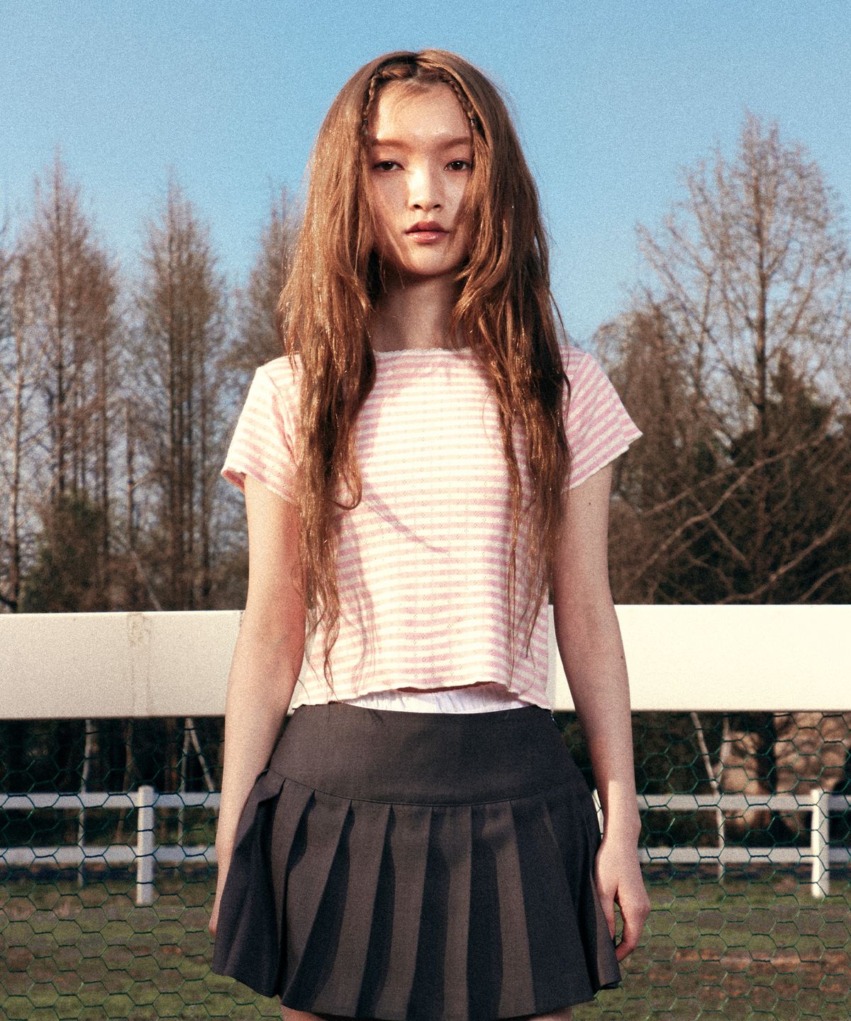 유희(YOUHEE) LACE STRIPE T-SHIRTS PINK