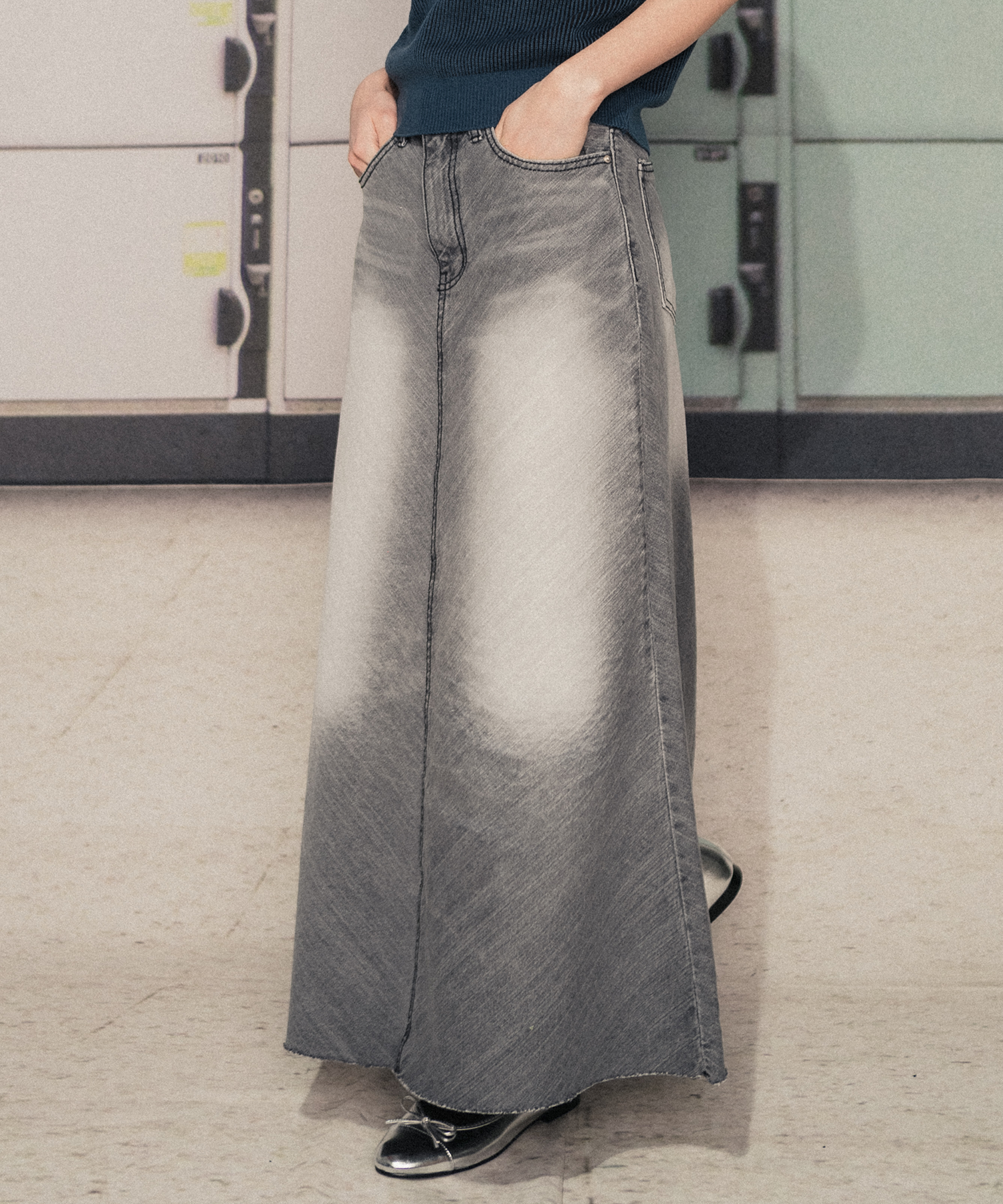 【Anyone more】Uli Vintage Washed Denim Long Skirt Toku Vintage Washed Cargo Denim Long Skirt - WONDER WONDER