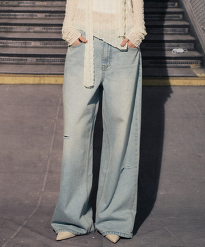 컷팅 와이드 데님 팬츠