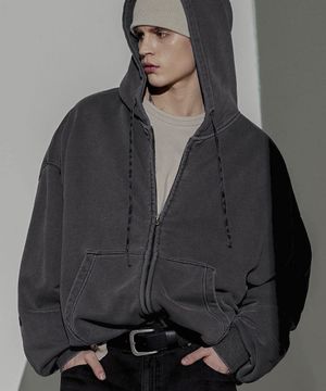 이지 크롭 피그먼트 후드집업 딥그레이 MMOT6762