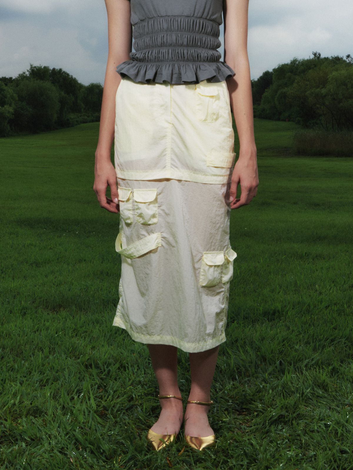 기준(KIJUN) Military Long Skirt Pale Yellow