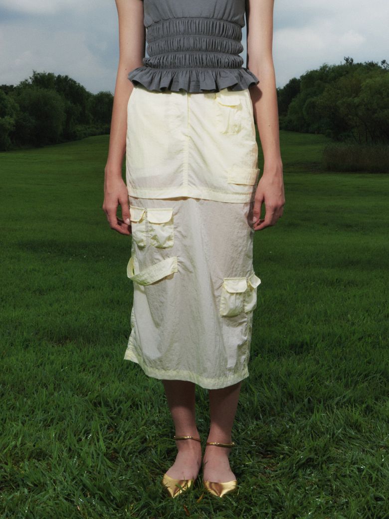 Military Long Skirt Pale Yellow