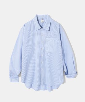 Side slit Stripe Cotton Shirt S139  Sky