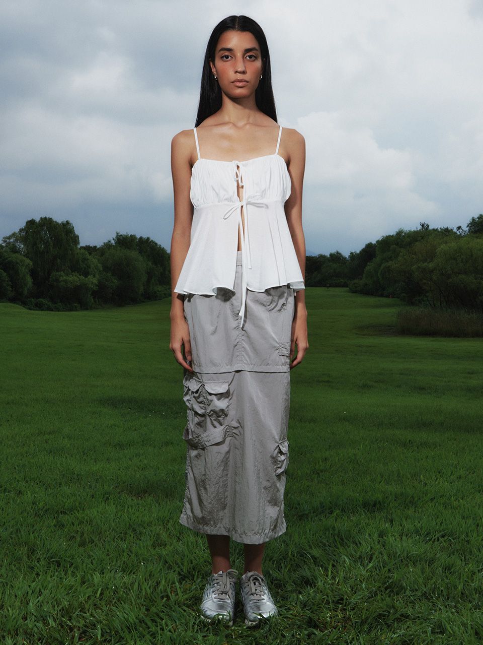 MUSINSA | KIJUN Shirring Tie Camisole Off-White