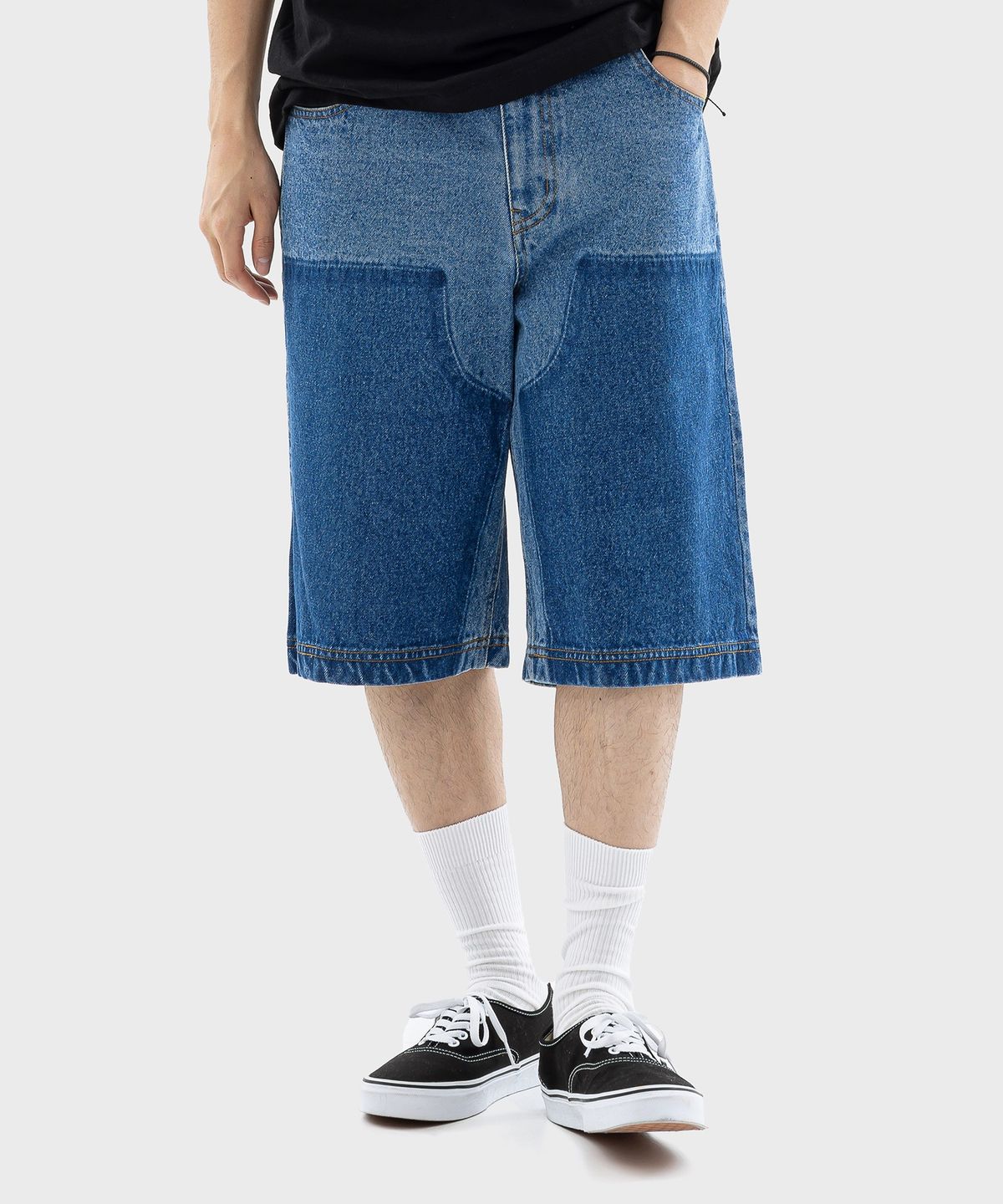 디키즈(DICKIES) 페이크 더블니 데님 버뮤다 팬츠 Medium Blue