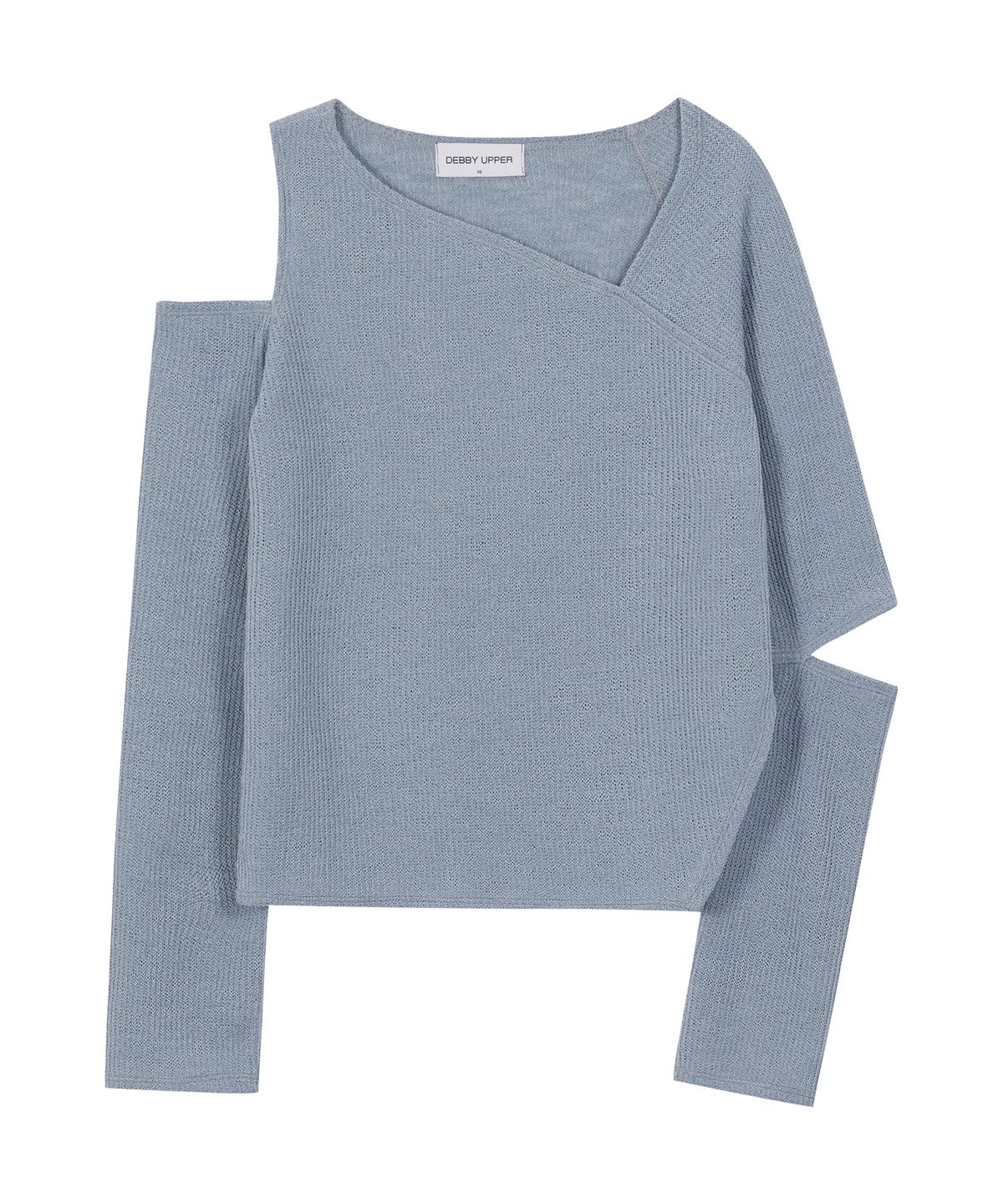 데비어퍼(DEBBY UPPER) DIAGONAL LINE CUT-OUT SLEEVE TOP_BLUE
