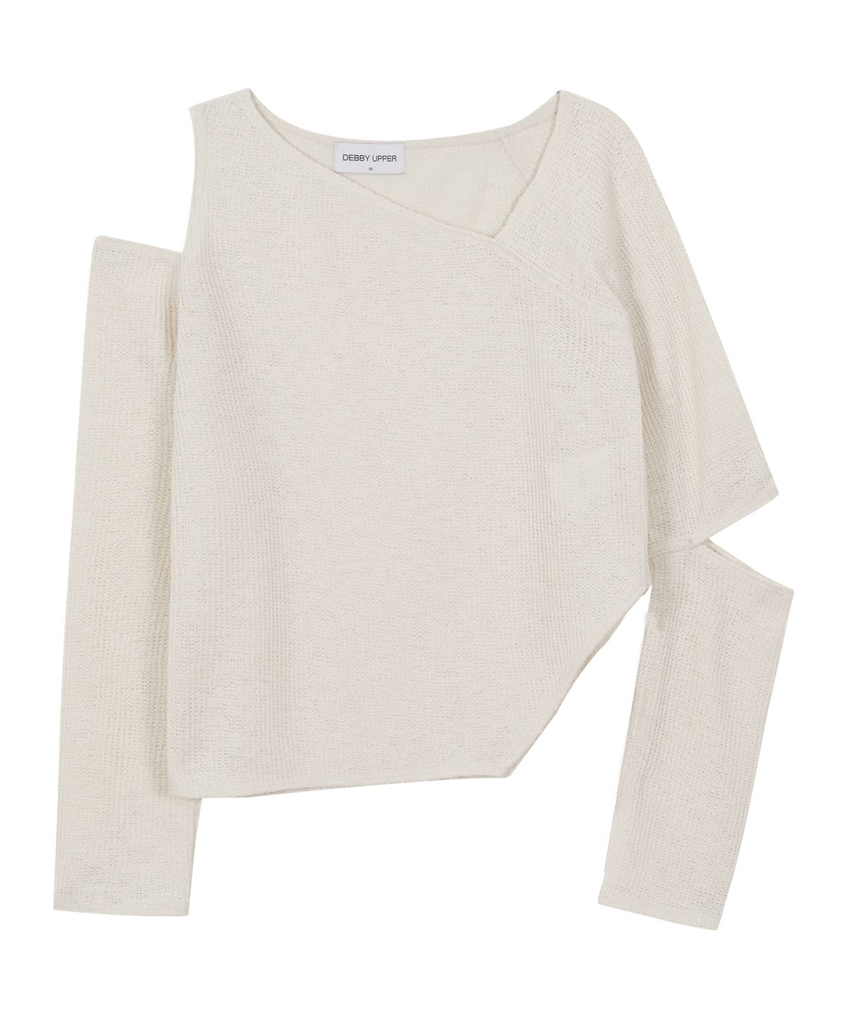 데비어퍼(DEBBY UPPER) DIAGONAL LINE CUT-OUT SLEEVE TOP_IVORY