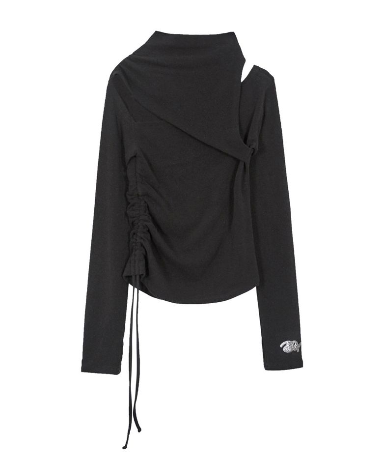 HALF NECK LOGO GLOVES TOP_BLACK