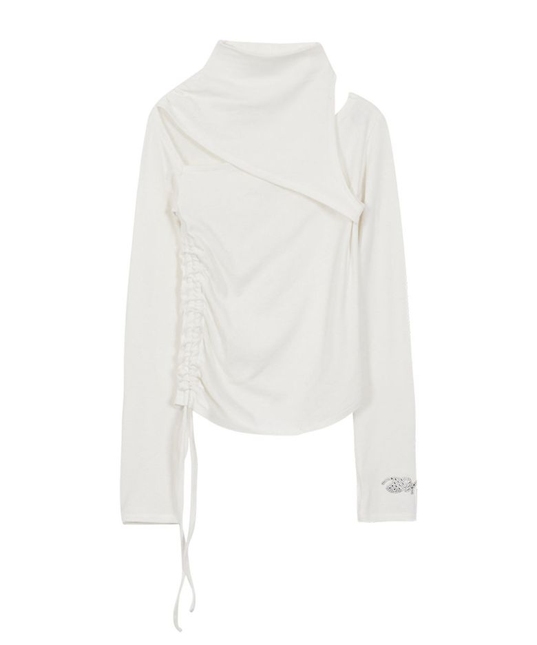 HALF NECK LOGO GLOVES TOP_IVORY