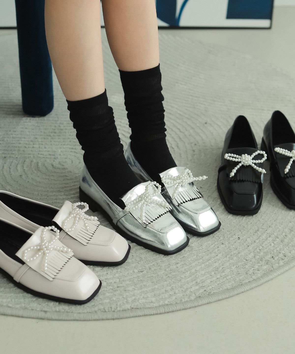 프리플라(FRI FLA) ljh7044 Tassel pearl ribbon loafer _ 3colors