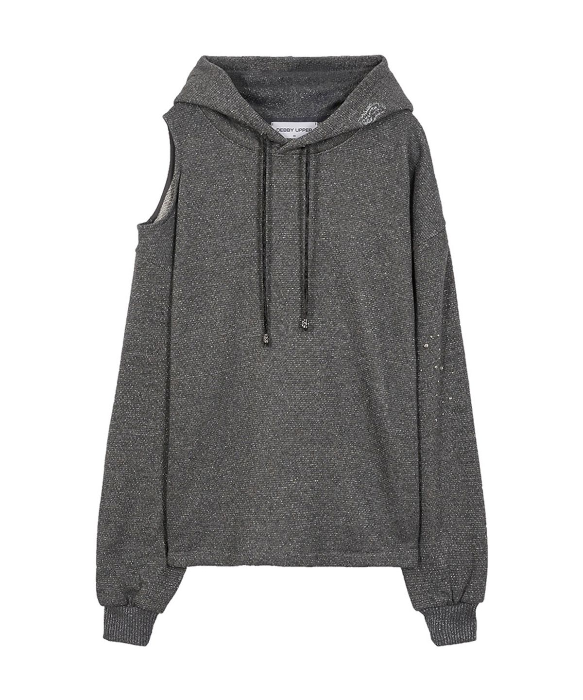 데비어퍼(DEBBY UPPER) ONE SHOULDER CUTOUT METALIC HOODIE_CHARCOAL