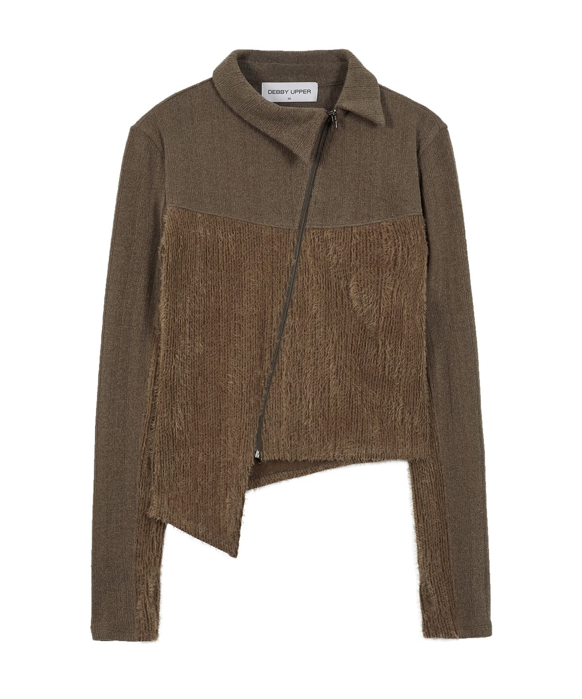 데비어퍼(DEBBY UPPER) UNBALANCE ZIP-UP SHIRT_BROWN