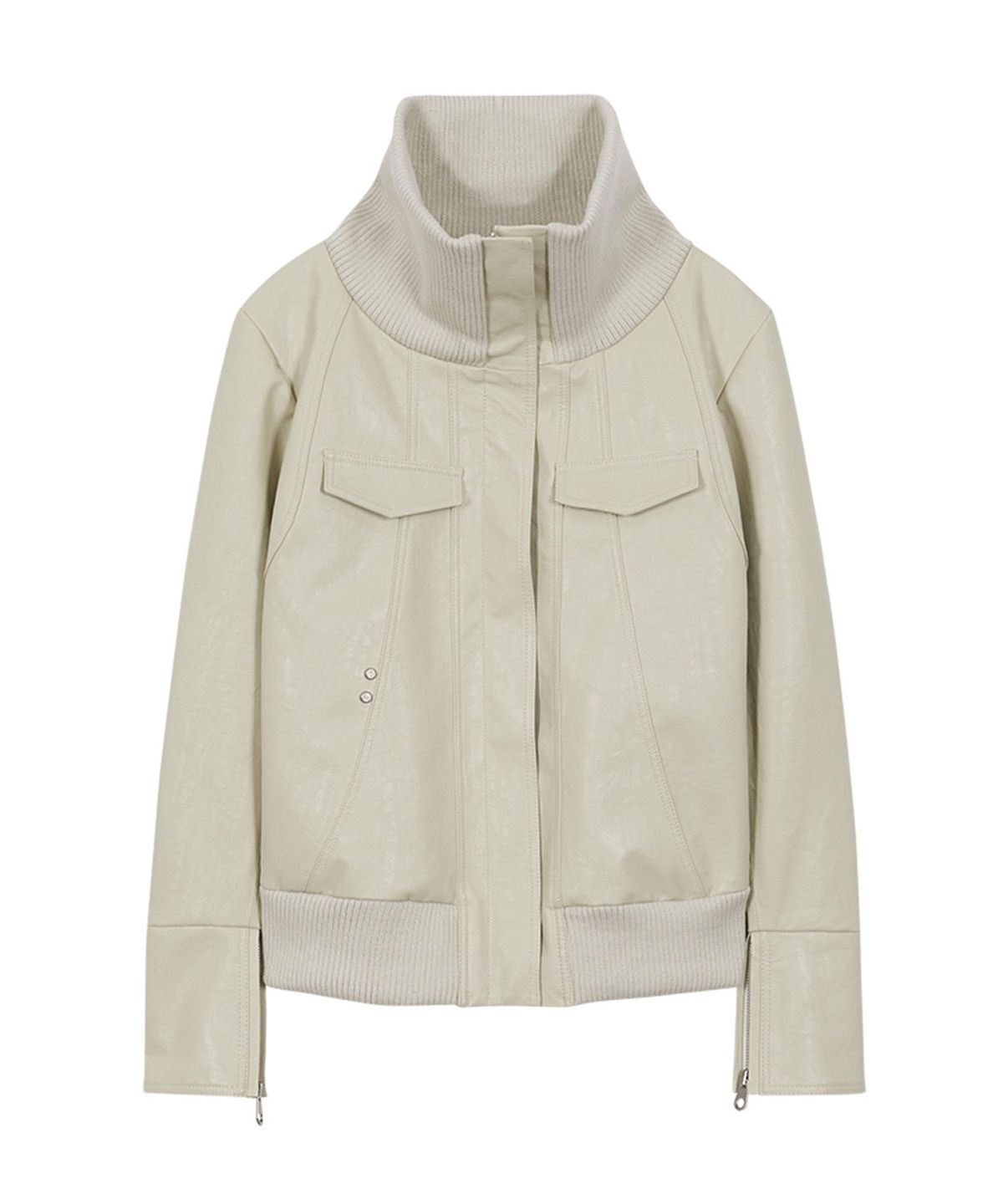 데비어퍼(DEBBY UPPER) HIGH NECK LINE FAUX LEATHER JACKET_CREAM