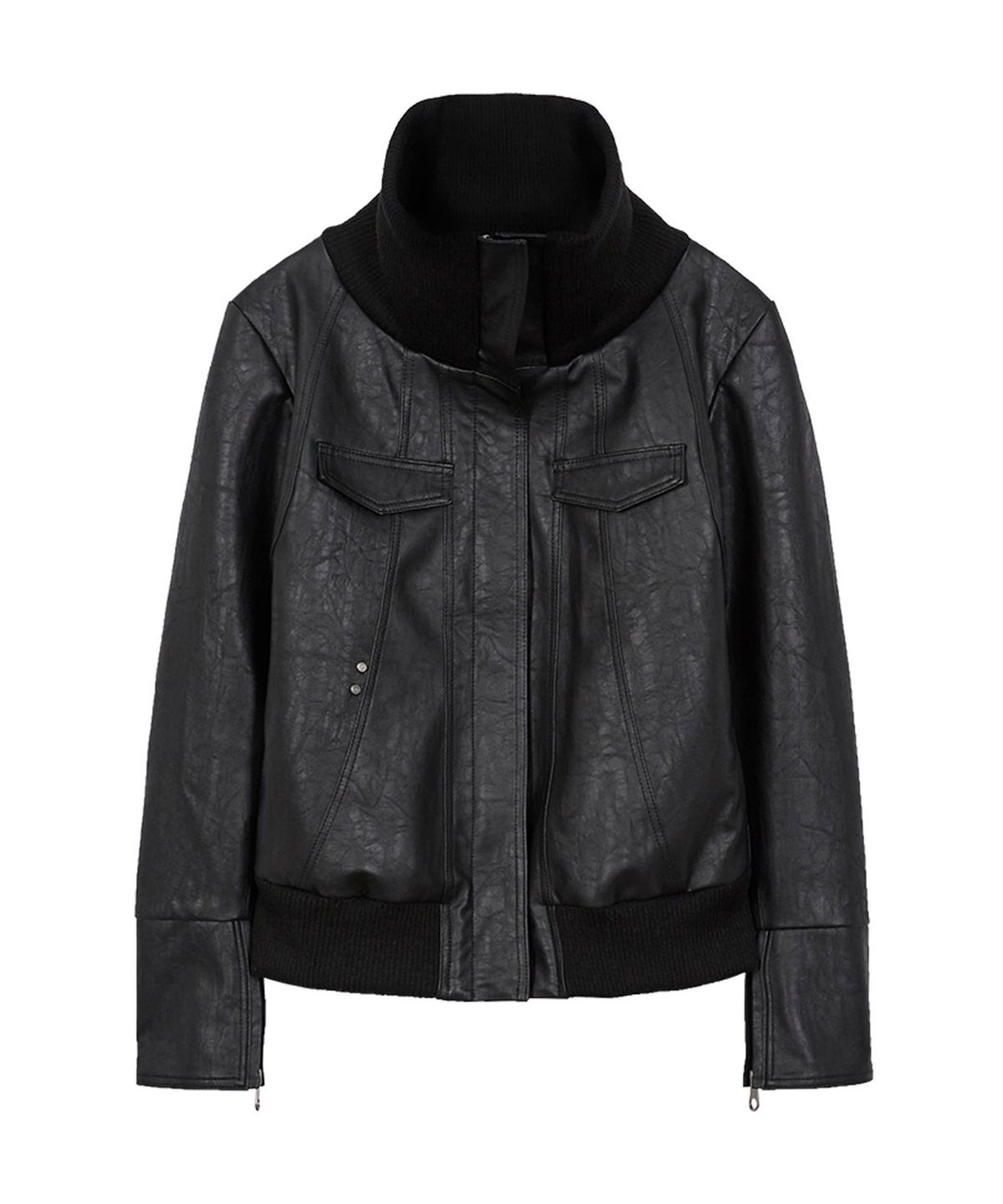 데비어퍼(DEBBY UPPER) HIGH NECK LINE FAUX LEATHER JACKET_BLACK