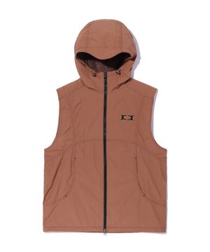 GLOSSY HOOD VEST BROWN