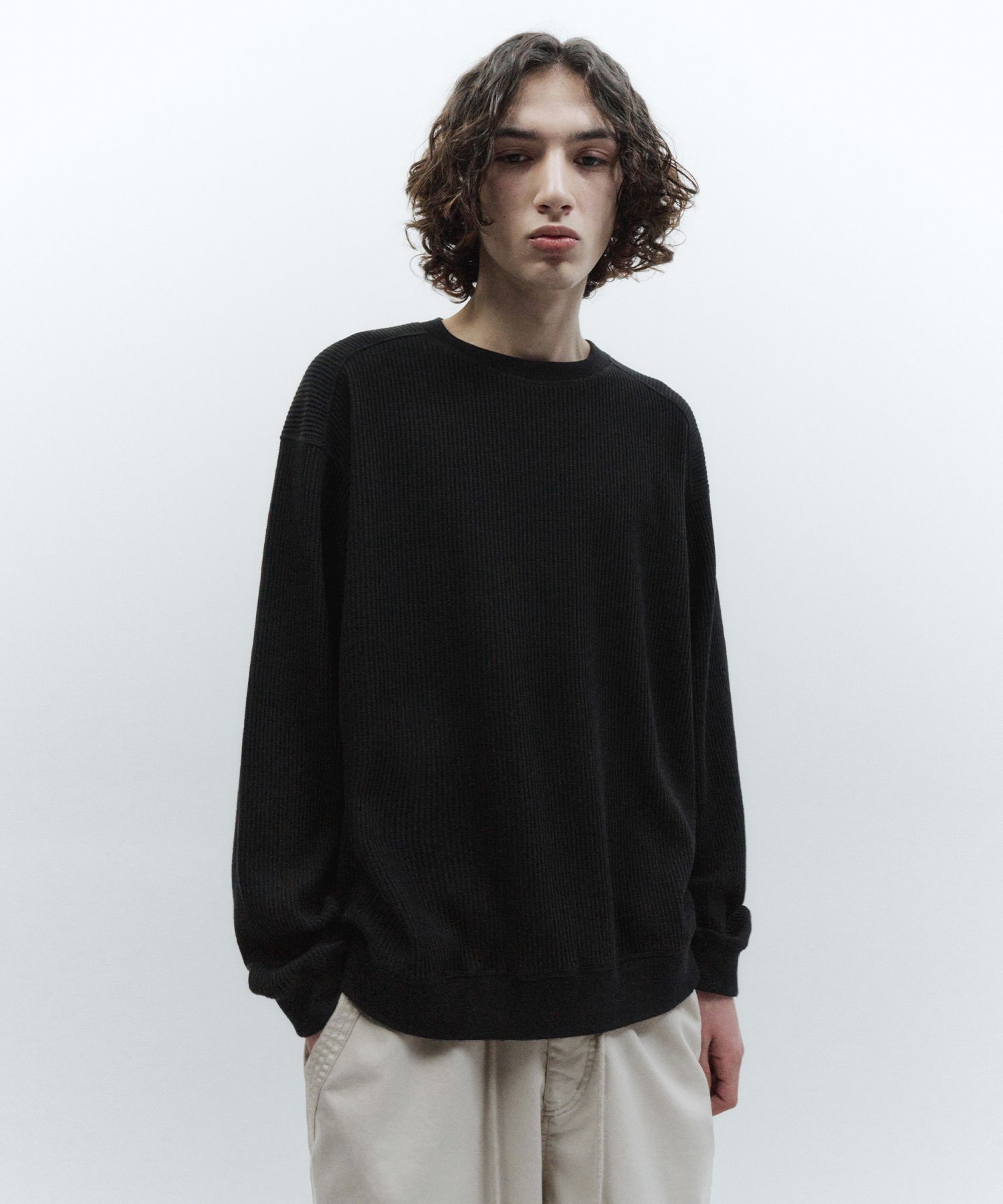 MUSINSA公式 | INSILENCE Waffle back print long sleeve WASHED