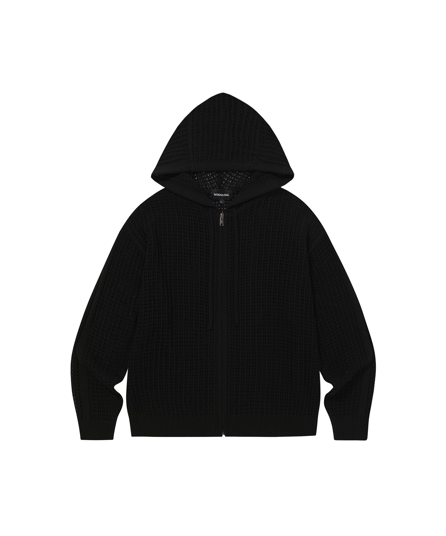 ★2024SS新作★WOOALONG★Scassi knit hood zip-up MUSINSA | WOOALONG Scassi knit hood zip-up - BLACK