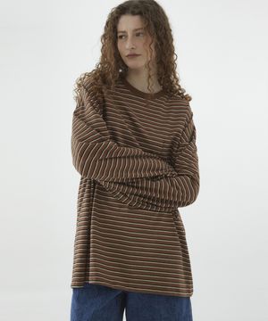 Pocket stripe supersize long sleeve t-shirt_brown