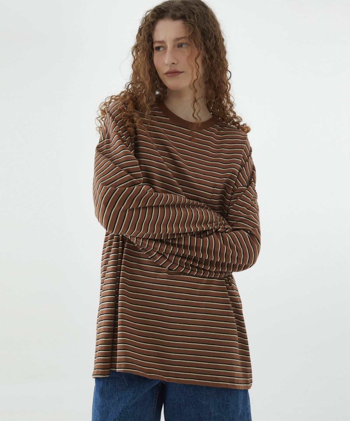 바니쉬먼트(VANISHMENT) Pocket stripe supersize long sleeve t-shirt_brown