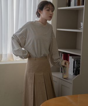 Pocket stripe supersize long sleeve t-shirt_beige