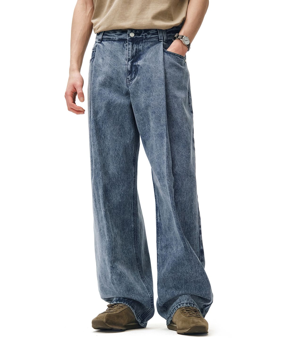 데케트(DECET) Deep Pleats Wide Jeans DCPT030STNGRBlue