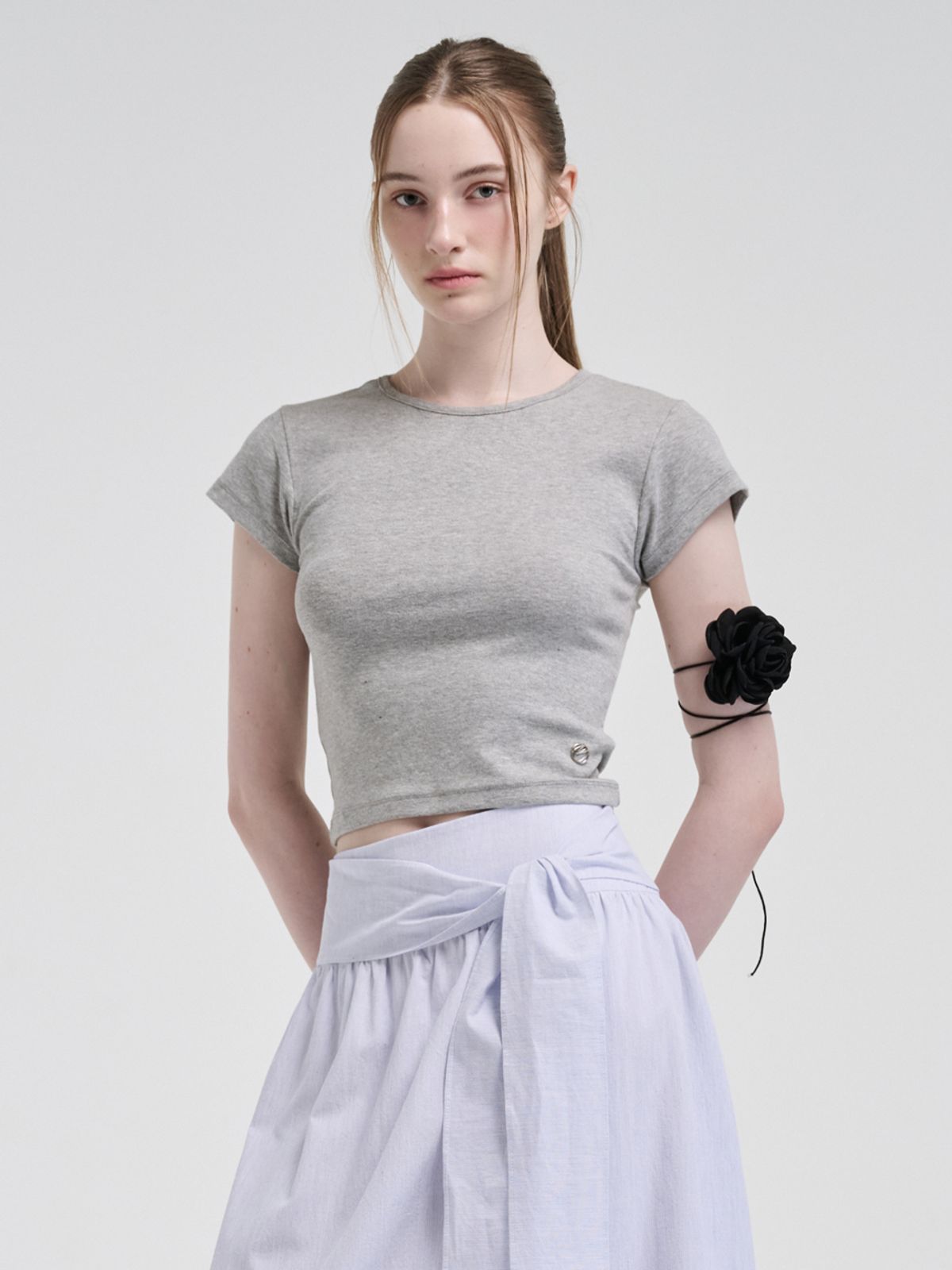 에트몽(ETMON) Cap Sleeve T-Shirt, Melange Grey