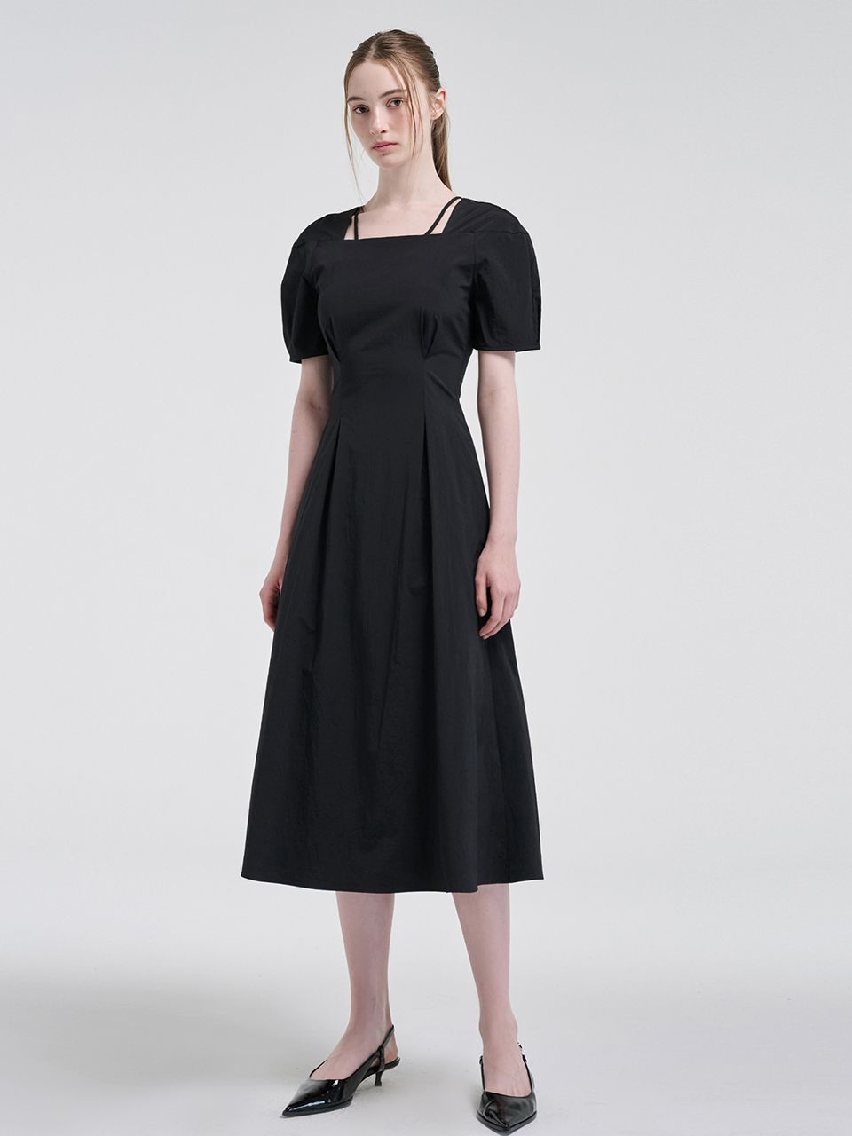 ワンピース ETMON Square Strap Pintuck Dress, Beige MUSINSA | ETMON Square Strap Pintuck Dress, Black