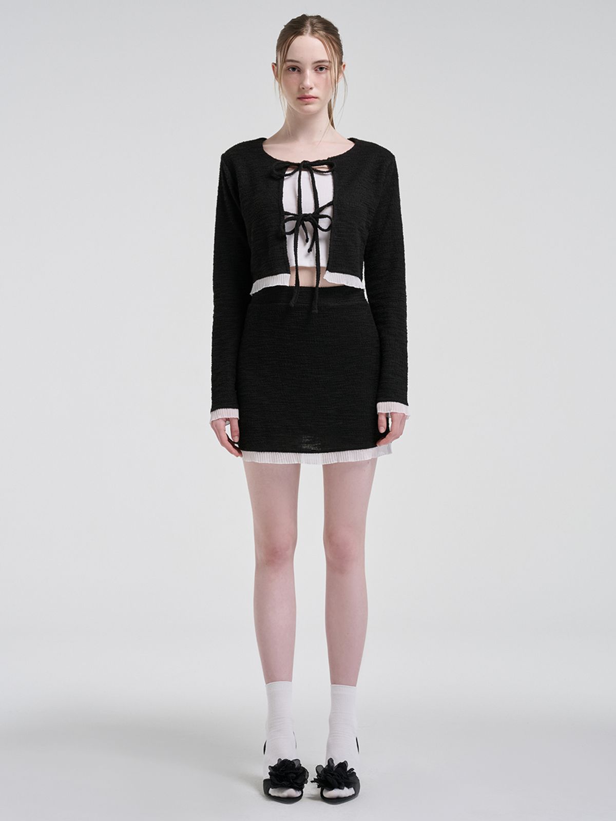 에트몽(ETMON) Frill Tweed Mini Skirt, Black