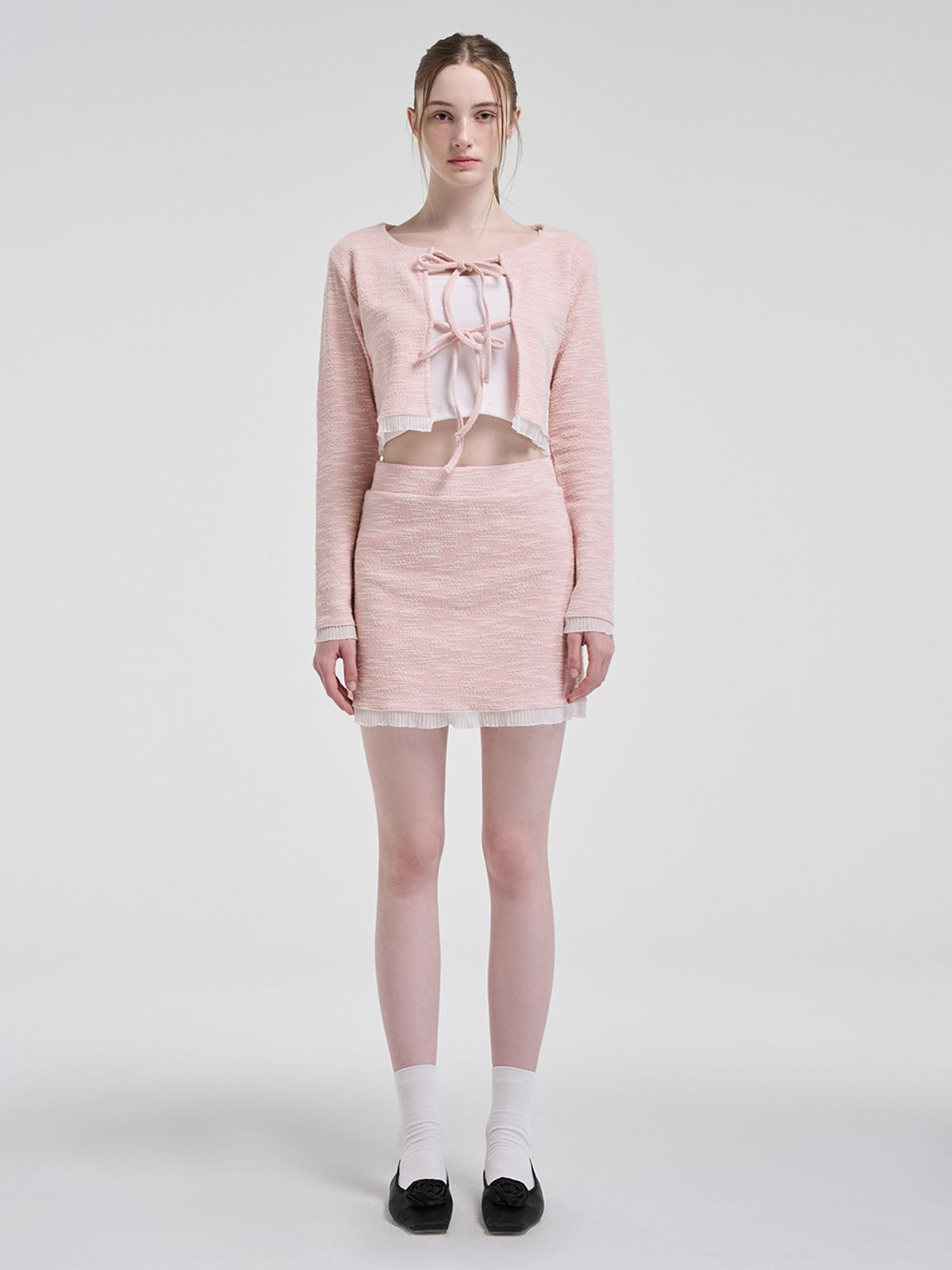 에트몽(ETMON) Frill Tweed Mini Skirt, Pink