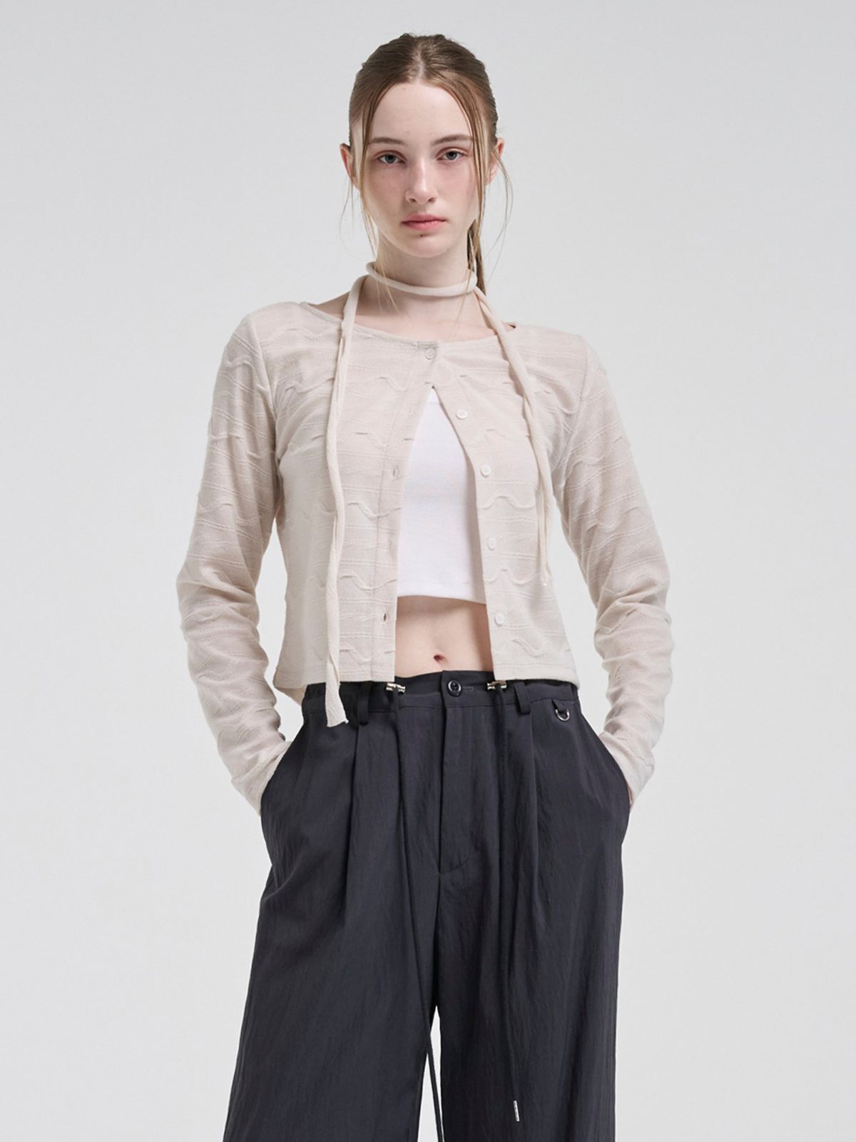 에트몽(ETMON) Wave Scarf Cardigan, Cream