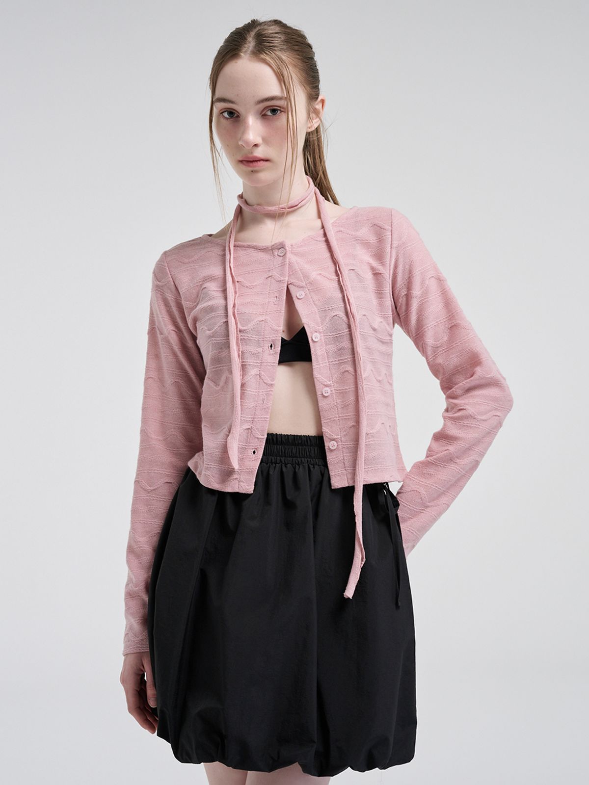 에트몽(ETMON) Wave Scarf Cardigan, Pink