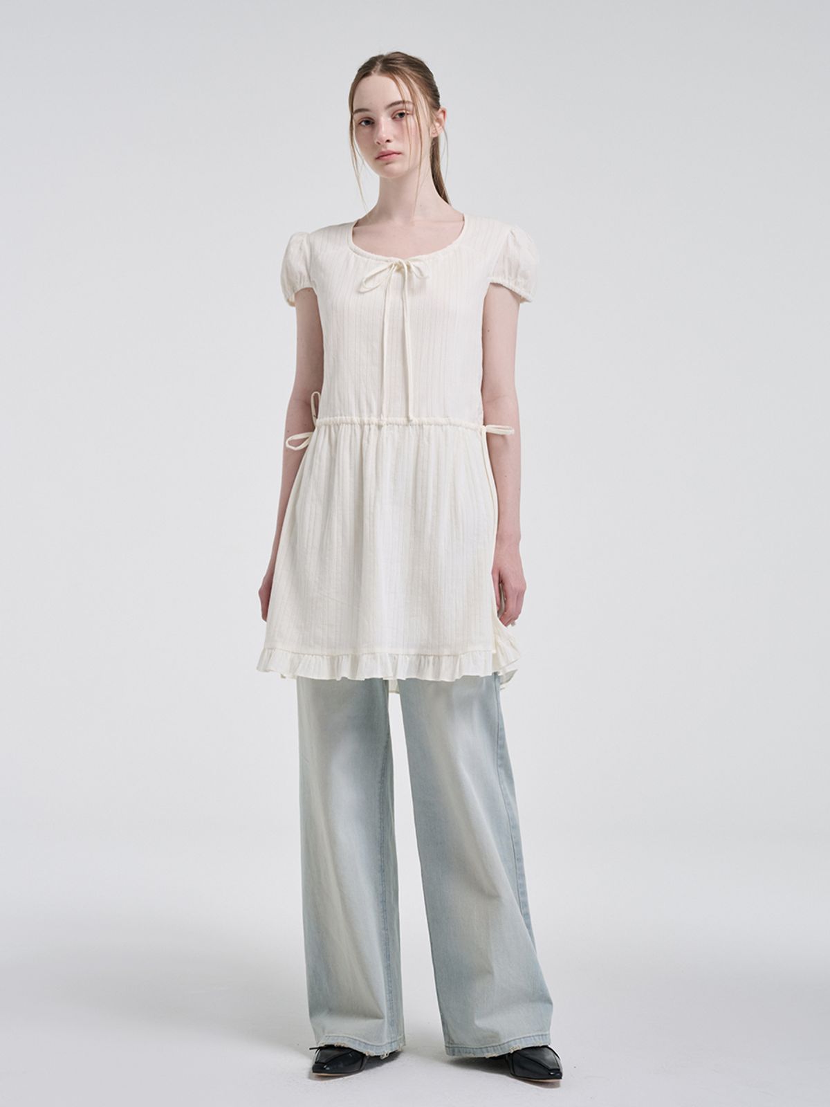 에트몽(ETMON) Puff String Mini Dress, Cream