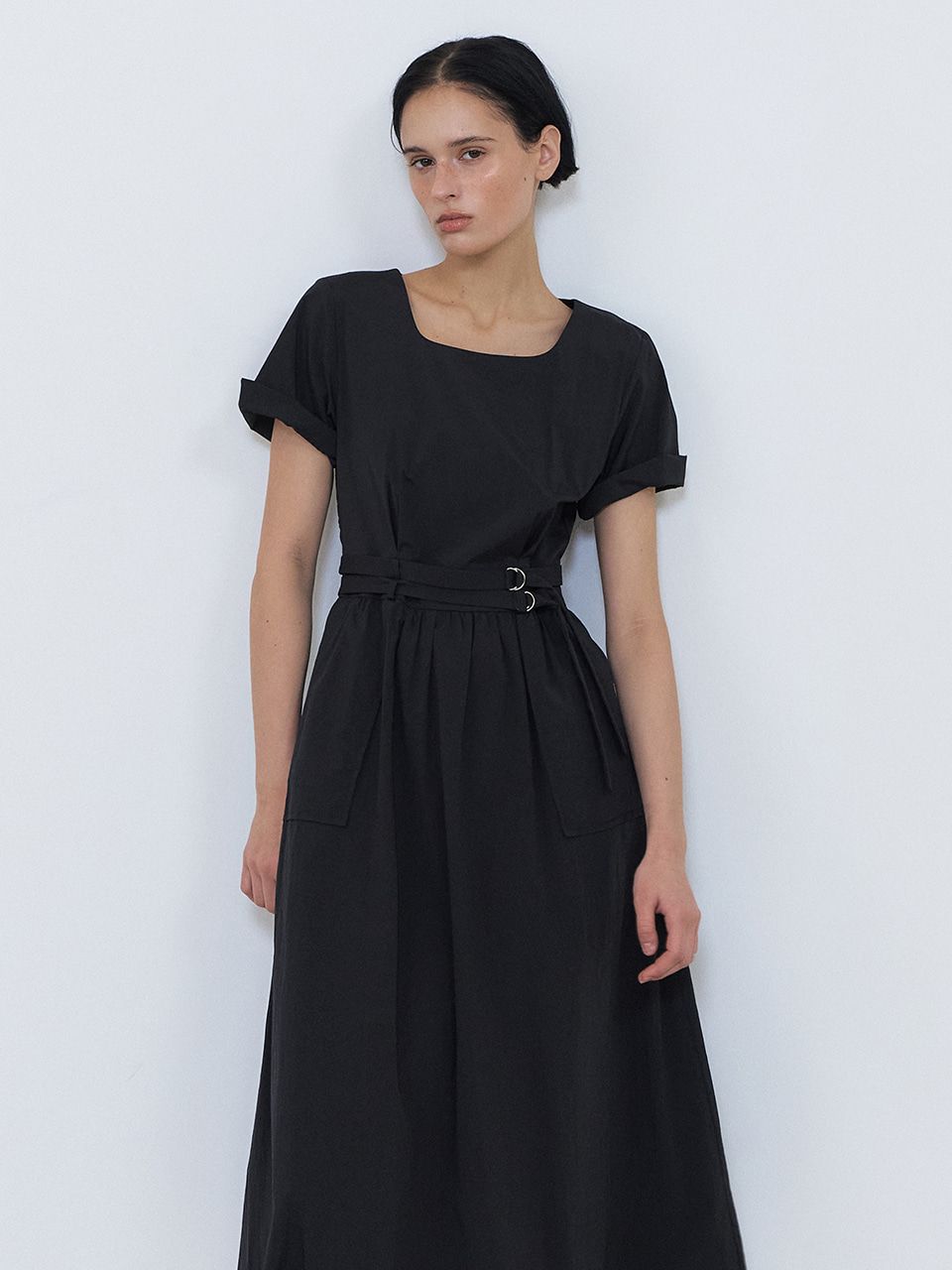 ワンピース ETMON 2Way Sleeve Belted Dress, Black MUSINSA | ETMON 2-Way Sleeve Belted Dress, Black