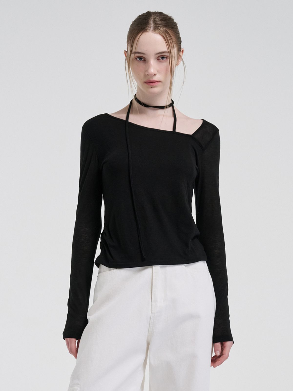 에트몽(ETMON) Strap Scarf T-Shirt, Black