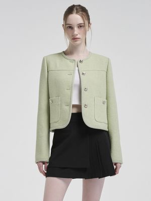 Curved Round Tweed Jacket, Light Green