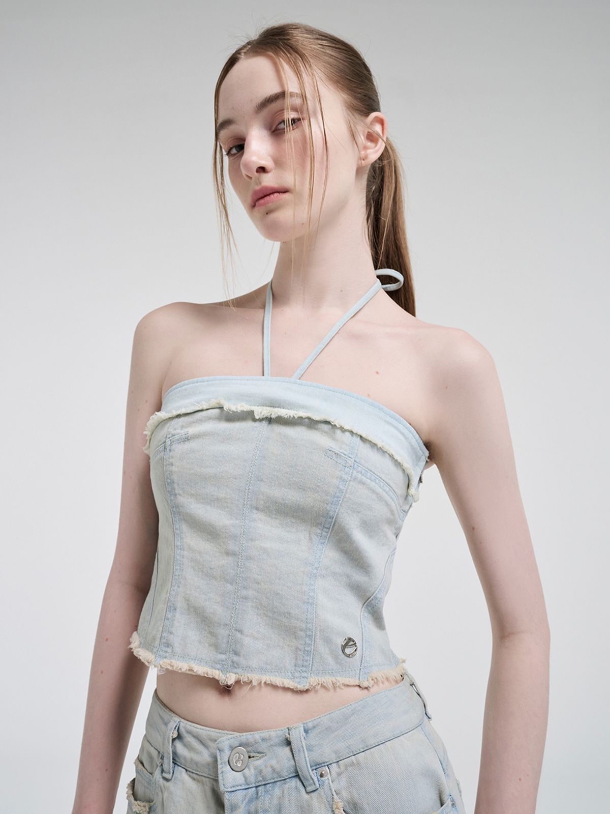 에트몽(ETMON) Denim Strap Top, Light Blue