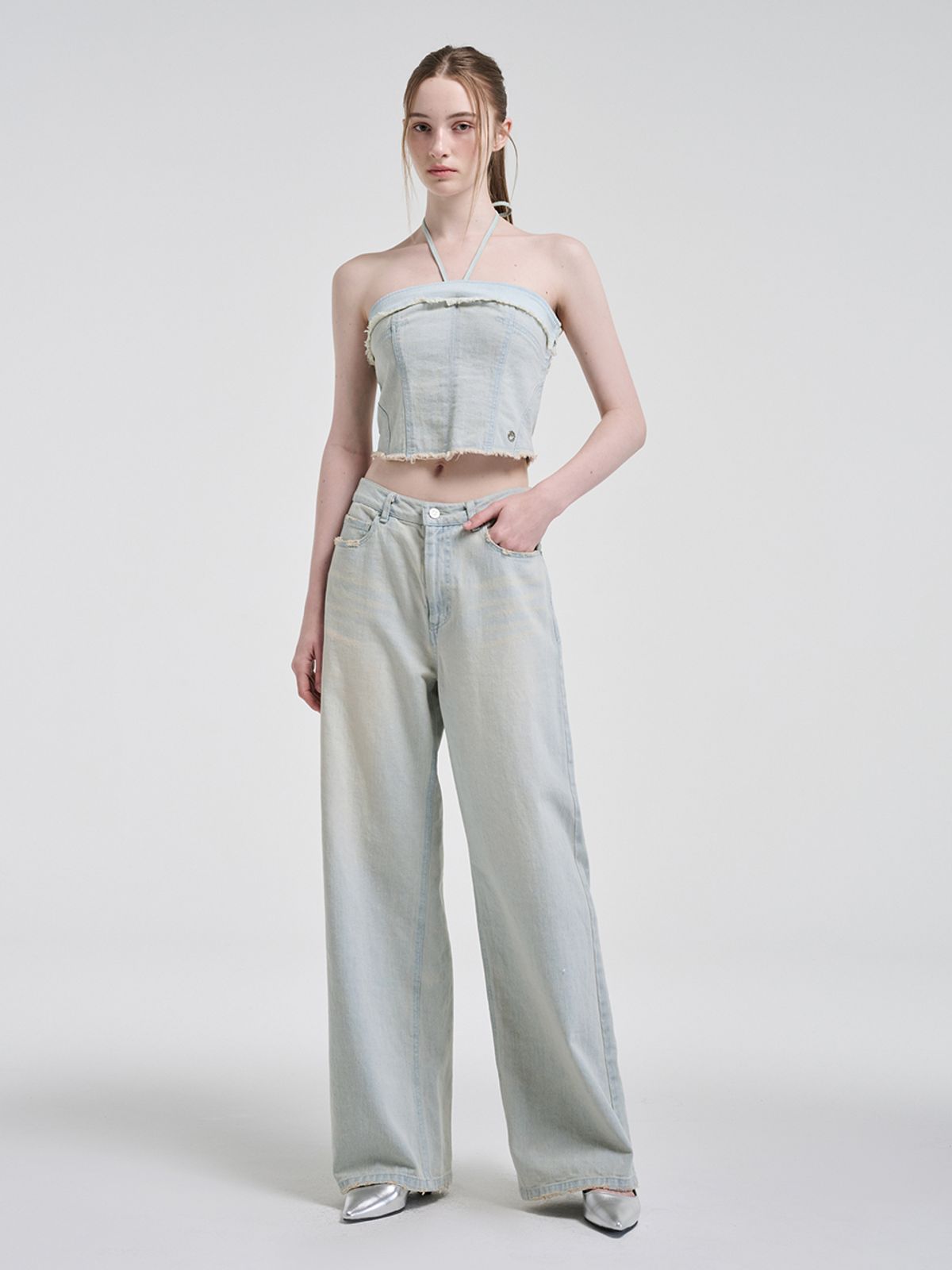에트몽(ETMON) Damaged Washing Denim Pants, Light Blue