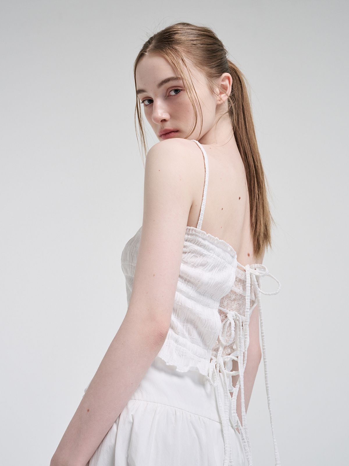 에트몽(ETMON) String Layered Sleeveless Blouse, White