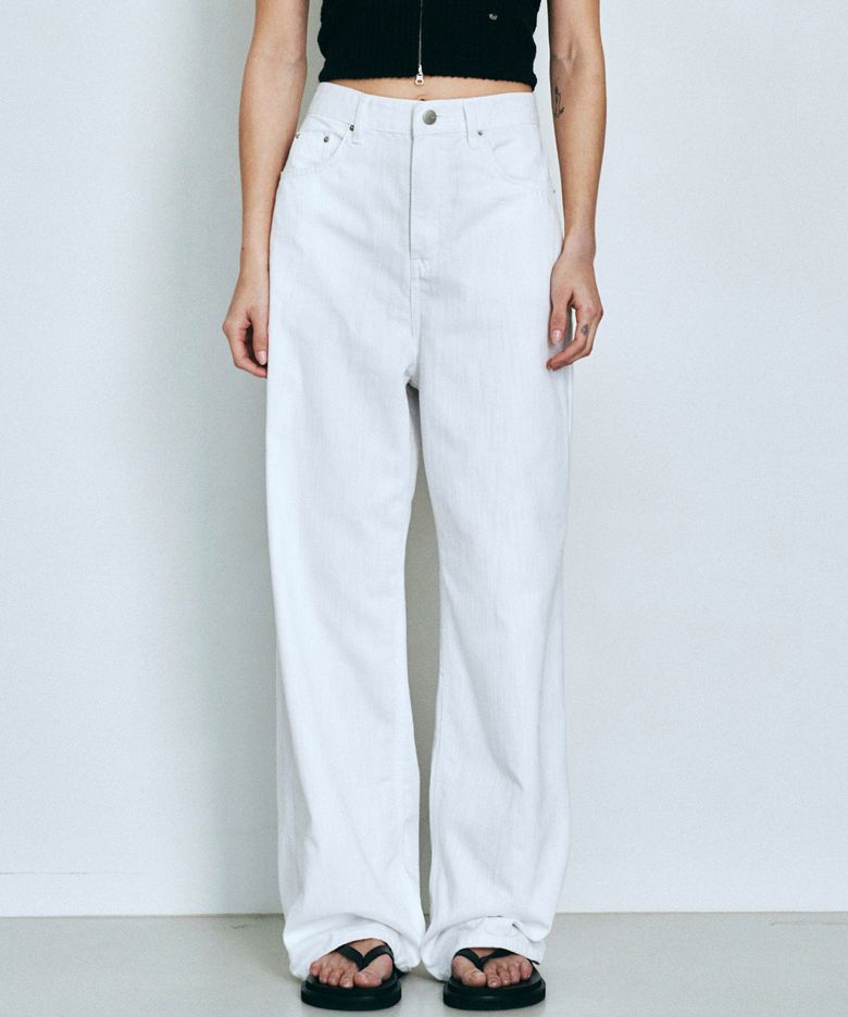 Slub texture wide denim pants