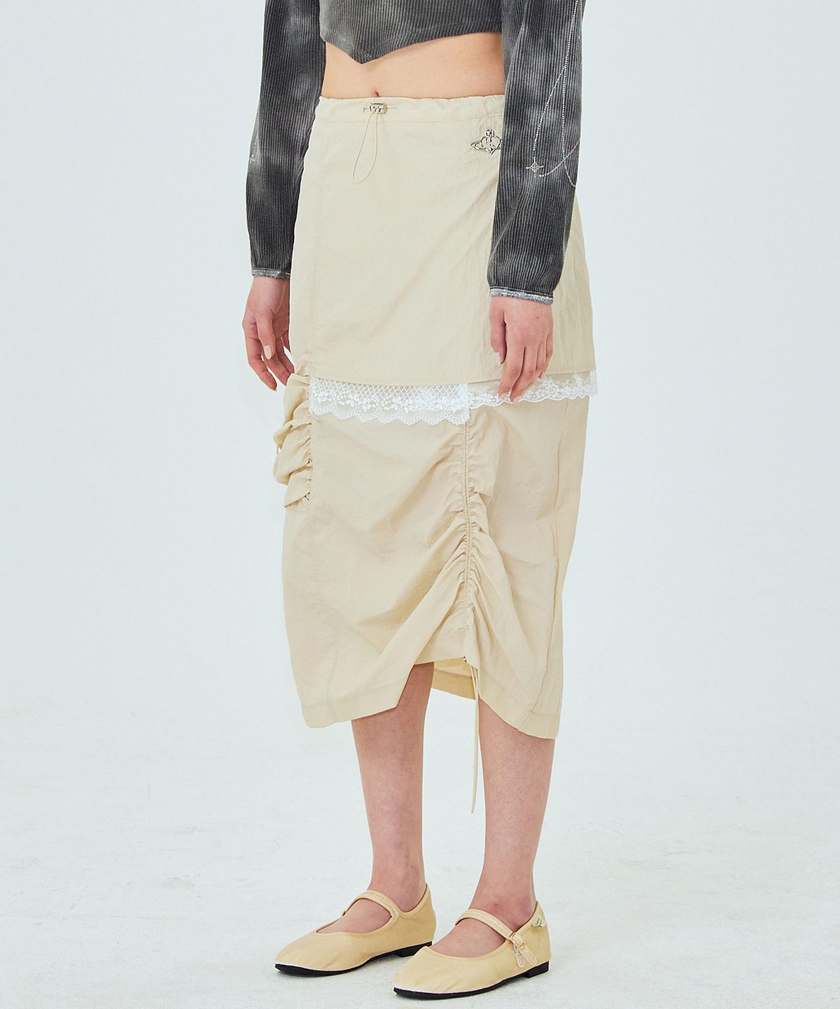 플라즈마스페어(PLASMA SPHERE) CASTLE SKIRT IN BEIGE (롱 카고 스커트)