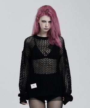 BLACK HEART MESH PULLOVER