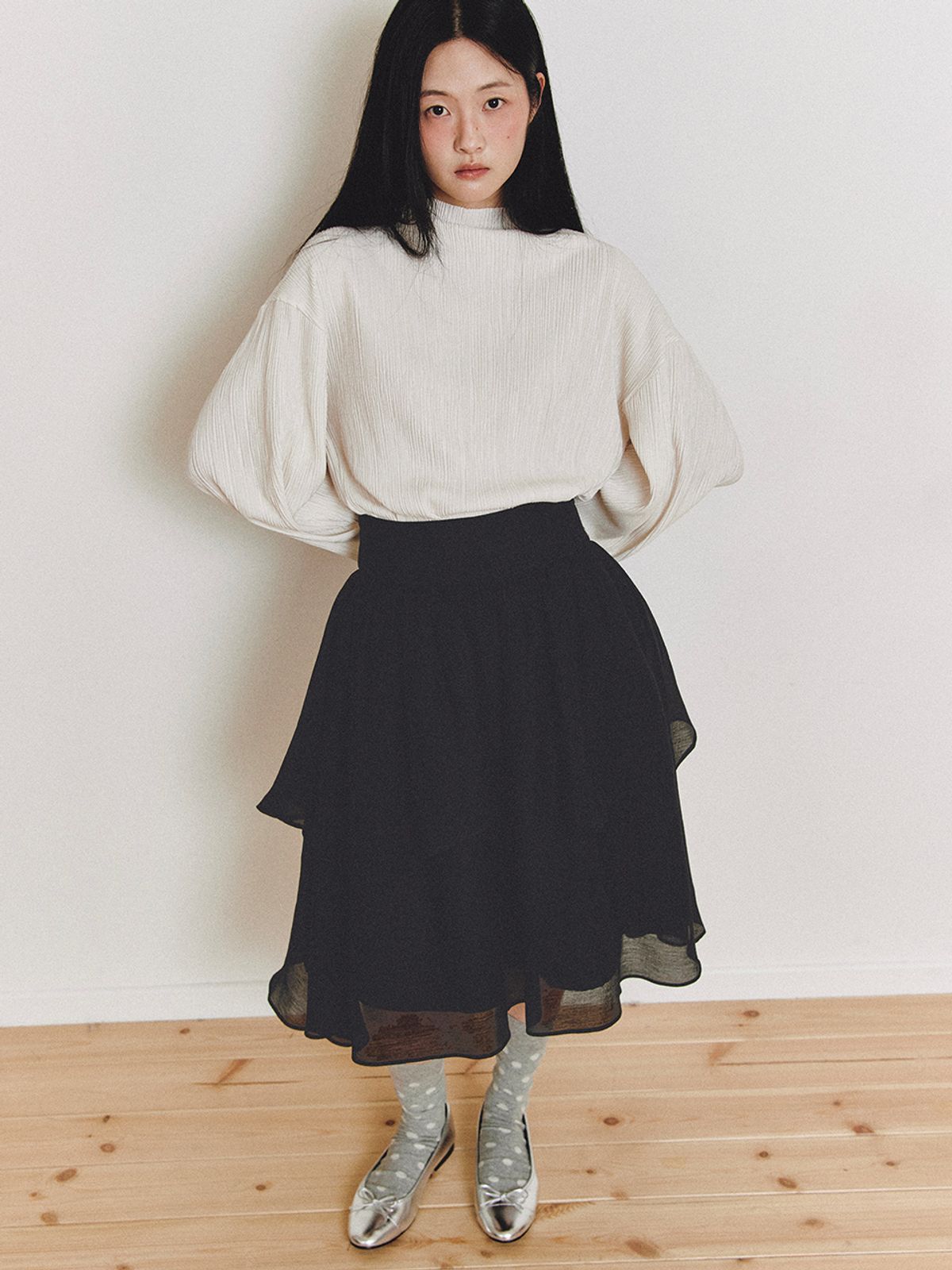 가니송(GANISONG) 페탈 티어드 스커트_블랙