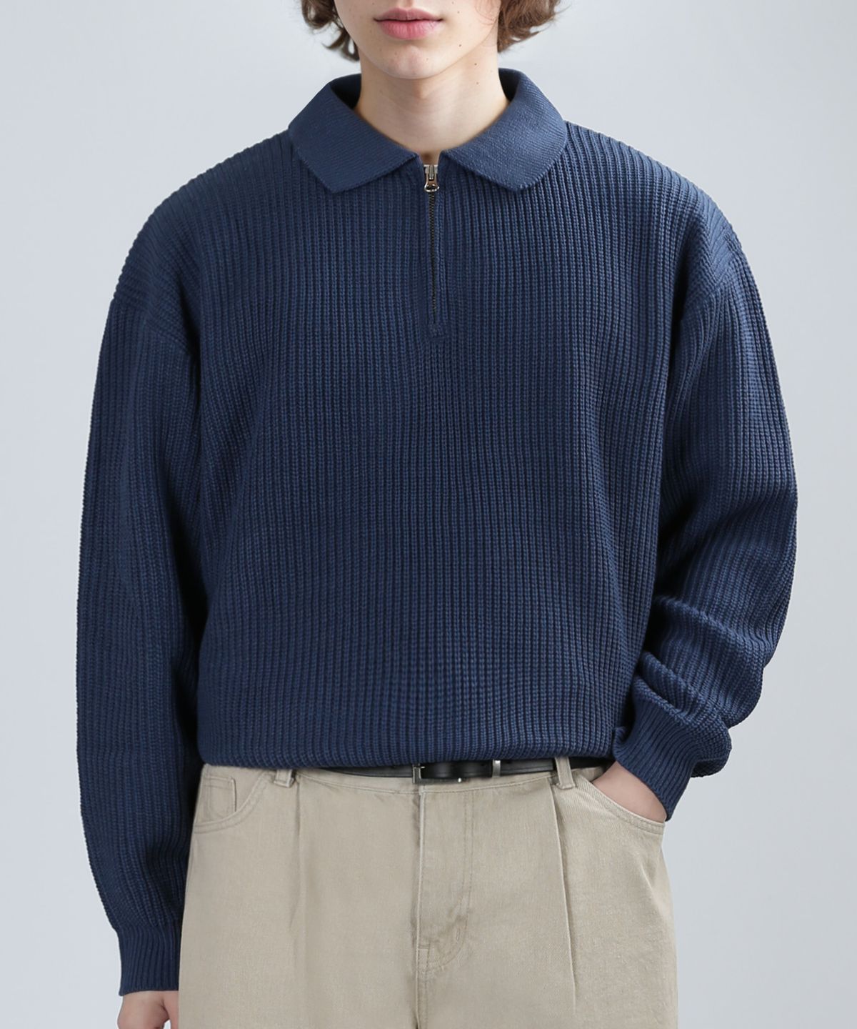 베리베인(VERYVAIN) ZIP-UP COLLAR KNIT (DARK BLUE)